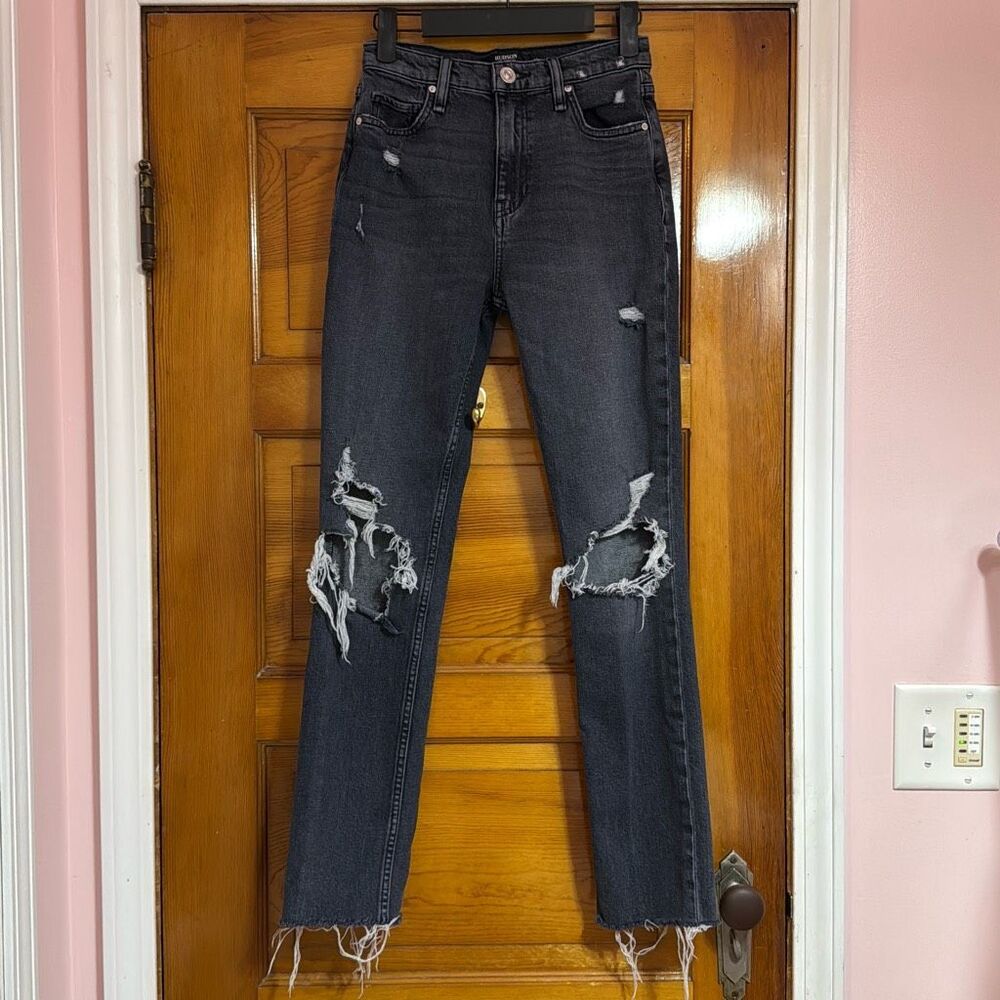Hudson Holly Dark Grey Distressed Straight Jeans Women’s 24